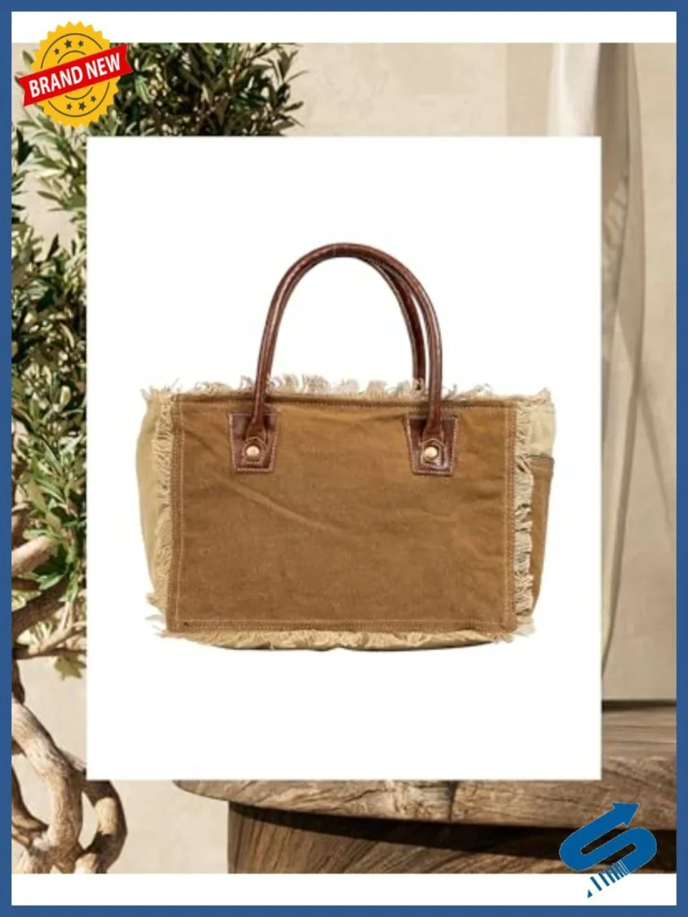 Canvas Tote Bag with Leather Strap French Inspired Handbag for Women
